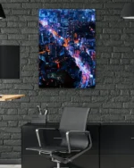 Gece Işıklarıyla Şehir Manzarası Temperli Cam Tablo - Görsel 6