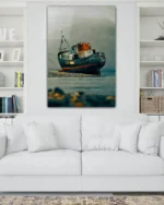 Terk Edilmiş Paslı Gemi Temperli Cam Tablo - Görsel 2