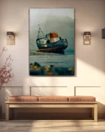 Terk Edilmiş Paslı Gemi Temperli Cam Tablo - Görsel 3