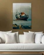 Terk Edilmiş Paslı Gemi Temperli Cam Tablo - Görsel 5