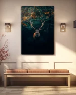 Ormanda Asaletli Geyik Temperli Cam Tablo - Görsel 3