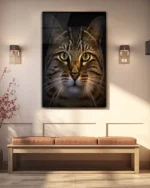 Yeşil Gözlü Kedi Portresi Temperli Cam Tablo - Görsel 3