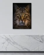 Yeşil Gözlü Kedi Portresi Temperli Cam Tablo - Görsel 4