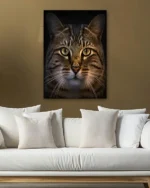 Yeşil Gözlü Kedi Portresi Temperli Cam Tablo - Görsel 5