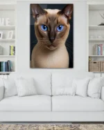 Mavi Gözlü Kedi Portresi Temperli Cam Tablo - Görsel 2