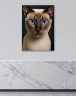 Mavi Gözlü Kedi Portresi Temperli Cam Tablo - Görsel 4