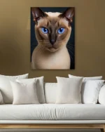 Mavi Gözlü Kedi Portresi Temperli Cam Tablo - Görsel 5