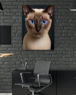 Mavi Gözlü Kedi Portresi Temperli Cam Tablo - Görsel 6