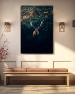 Ormanda Geyik Silüeti Temperli Cam Tablo - Görsel 3