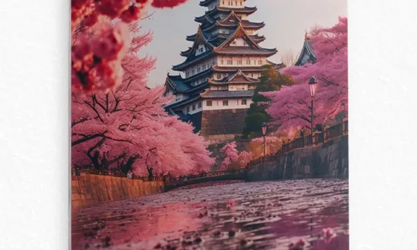 Sakura Ağaçları ve Japon Tapınağı Temperli Cam Tablo
