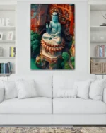 Budist Tapınak Heykeli ve Kaya Oyma Detaylı Temperli Cam Tablo - Görsel 2