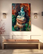 Budist Tapınak Heykeli ve Kaya Oyma Detaylı Temperli Cam Tablo - Görsel 3