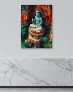 Budist Tapınak Heykeli ve Kaya Oyma Detaylı Temperli Cam Tablo - Görsel 4