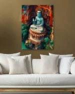 Budist Tapınak Heykeli ve Kaya Oyma Detaylı Temperli Cam Tablo - Görsel 5