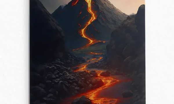 Lav Püskürten Yanardağ Manzarası Temperli Cam Tablo