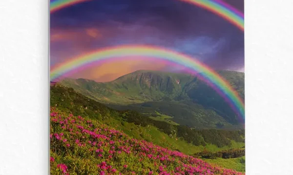 Dağ Üzerinde Çift Gökkuşağı Manzarası Temperli Cam Tablo