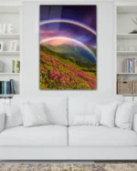 Dağ Üzerinde Çift Gökkuşağı Manzarası Temperli Cam Tablo - Görsel 2