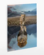 Aslan Yavrusu ve Yansıması Temperli Cam Tablo