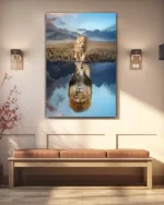 Aslan Yavrusu ve Yansıması Temperli Cam Tablo - Görsel 3