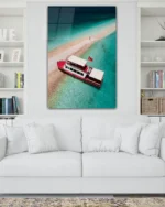 Kıyıya Yanaşmış Tekne ve Türk Bayrağı Temperli Cam Tablo - Görsel 2