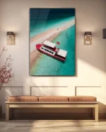 Kıyıya Yanaşmış Tekne ve Türk Bayrağı Temperli Cam Tablo - Görsel 3