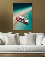 Kıyıya Yanaşmış Tekne ve Türk Bayrağı Temperli Cam Tablo - Görsel 5